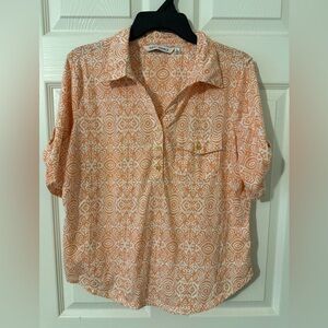 Cream 3/4 Sleeve Boxy Button Down Shirt with Notched Collar